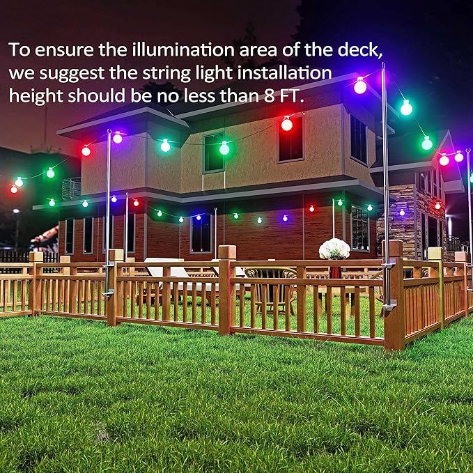 2 Pack 6.5 FT Stainless Steel String Lights Pole Bracket/Holder for Deck Railing Wood Posts, Black | Lumora