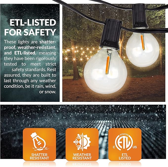 Newhouse Lighting 48ft. 25-Socket Smart LED String Outdoor Lights, Smart Life App,Works with Alexa,Dimmable Outdoor | Lumora