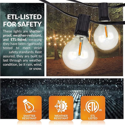 Newhouse Lighting 48ft. 25-Socket Smart LED String Outdoor Lights, Smart Life App,Works with Alexa,Dimmable Outdoor Patio Accessories with Timer,G40 E17,30W,2700K,Black,SMG40STRING15