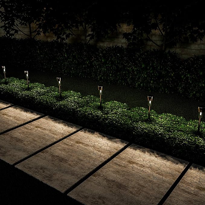 Pure Garden Outdoor Solar Lights - 12-Pack Stainless-Steel LED Lights for Gardens, Pathways, and Patios - Weather-Resistant Stake Lights (Silver)